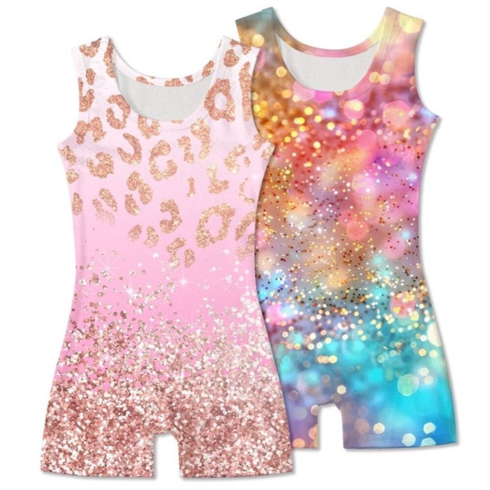 NWT ~ 2 Pack Girls Gymnastics Leotards ~ Shorts Sleeveless Tank.  7-8 years.